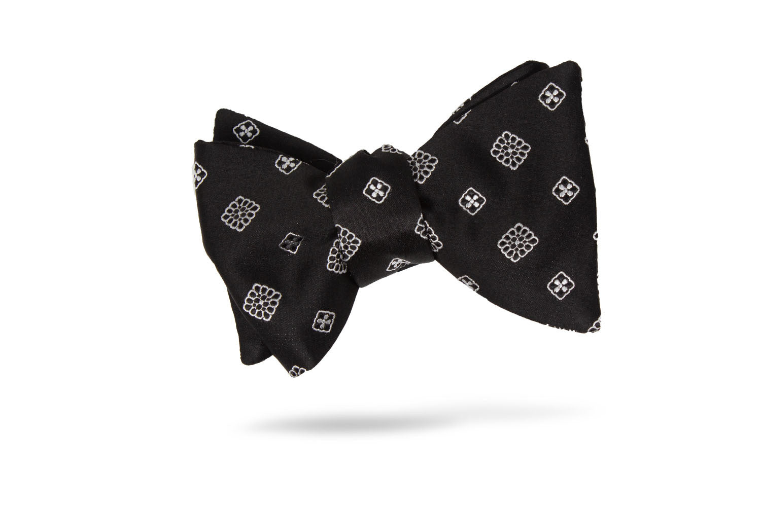 Black White Geometric 100% Silk Bow Tie - Coimbra