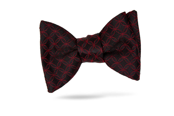 Black Red Geometric 100% Silk Bow Tie - Evora