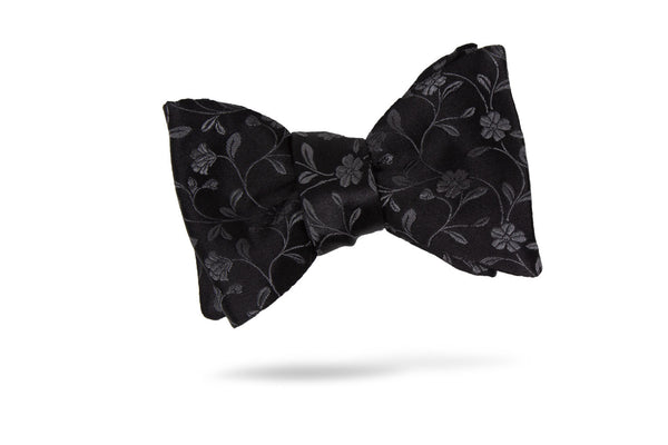 Black Floral Vine 100% Silk Bow Tie - Almada