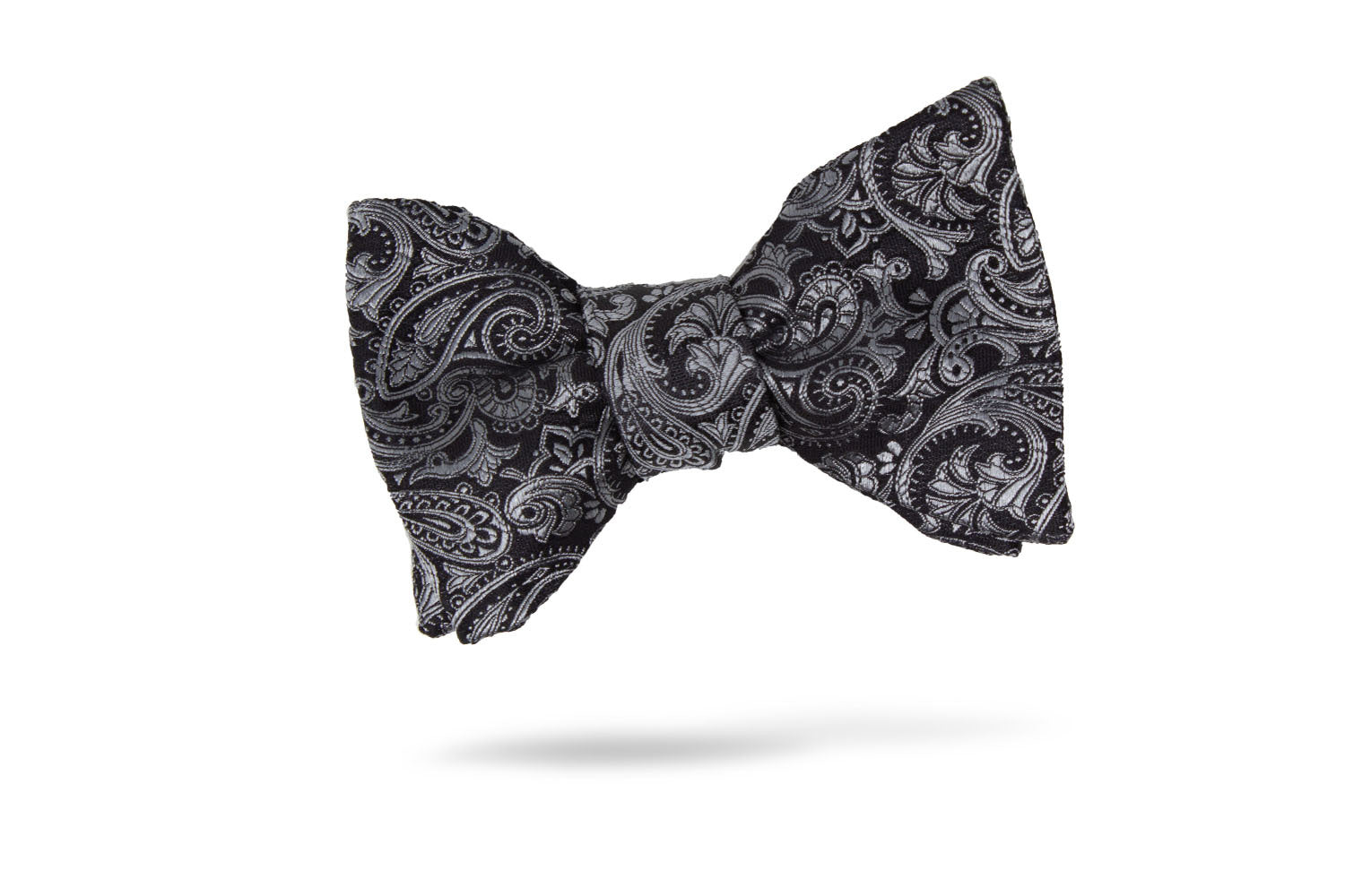 Black Silver Paisley 100% Silk Bow Tie - Beja