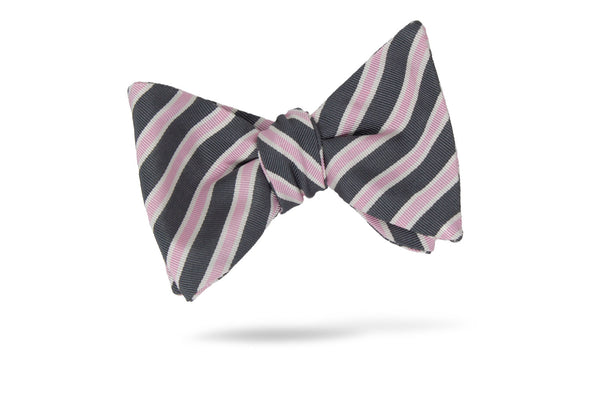 Pink Grey Stripe 100% Silk Bow Tie - Arezzo