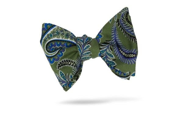 Green Paisley 100% Silk Bow Tie - Ranzano